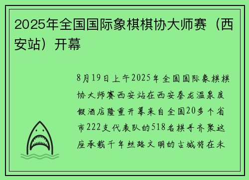 2025年全国国际象棋棋协大师赛（西安站）开幕